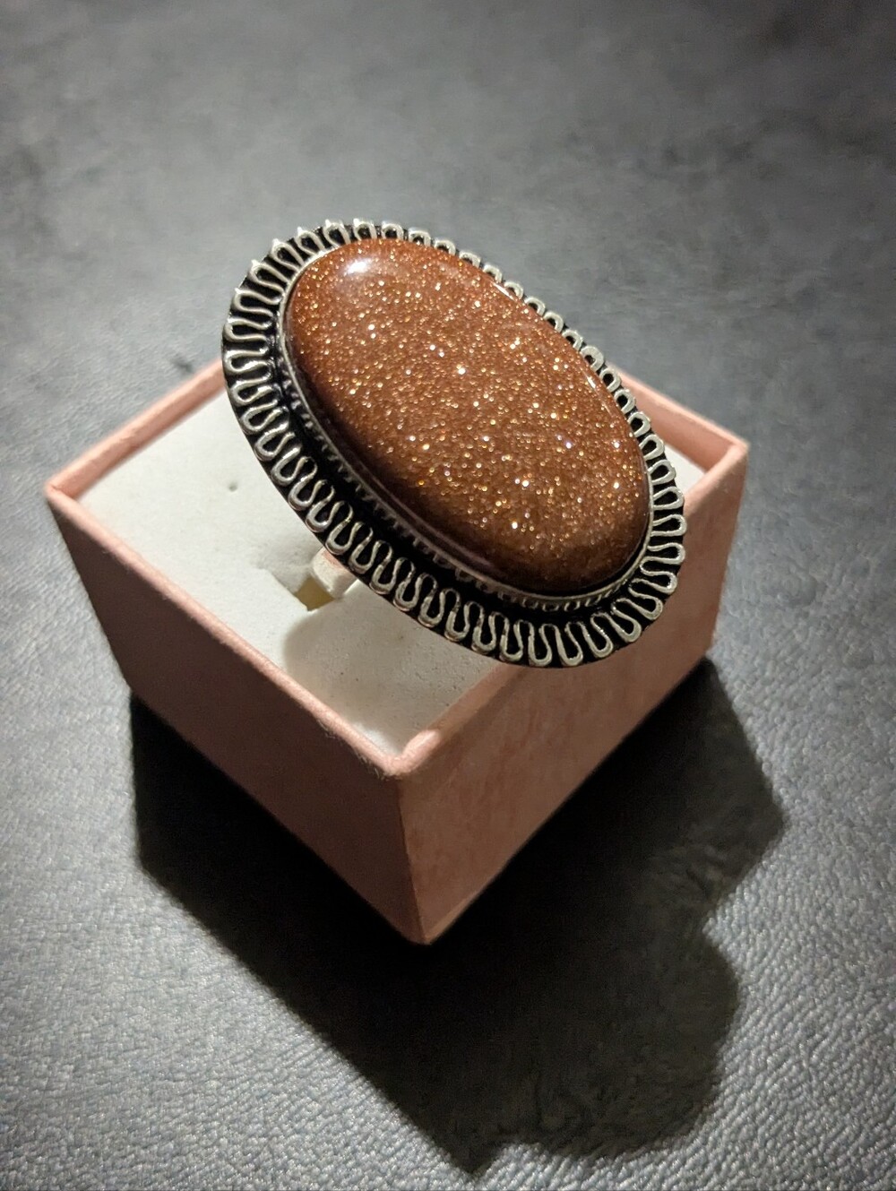Handcrafted Bohemian Sandstone Oversized Oval Ring (9.5)
